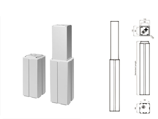2-Stage Telescopic Pillars Actuators DC Motor Stroke 100~600mm Aluminum Columns