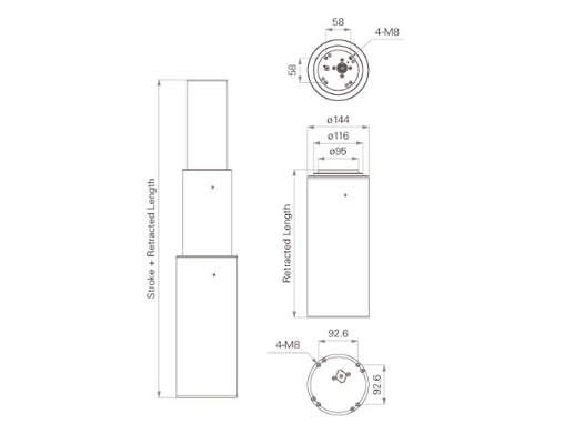 200~400mm Stroke 3 Stage Round Telescoplic Lifting Columns Dual Operation Control System