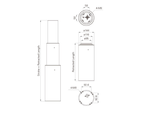 200~400mm Stroke 3 Stage Round Telescoplic Lifting Columns Dual Operation Control System