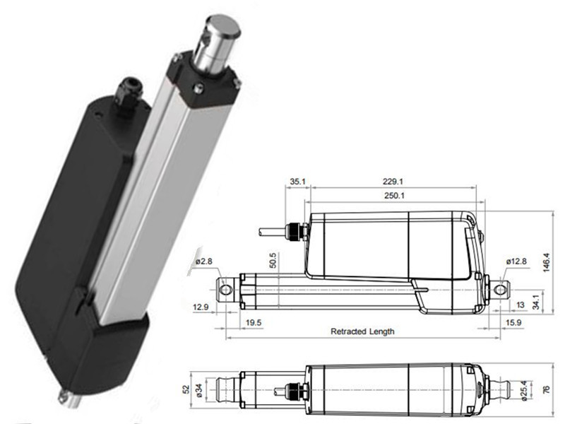 DC Electric Actuators IP69K 12V /24V 1600KG Loading For Food, Beverage Industrial