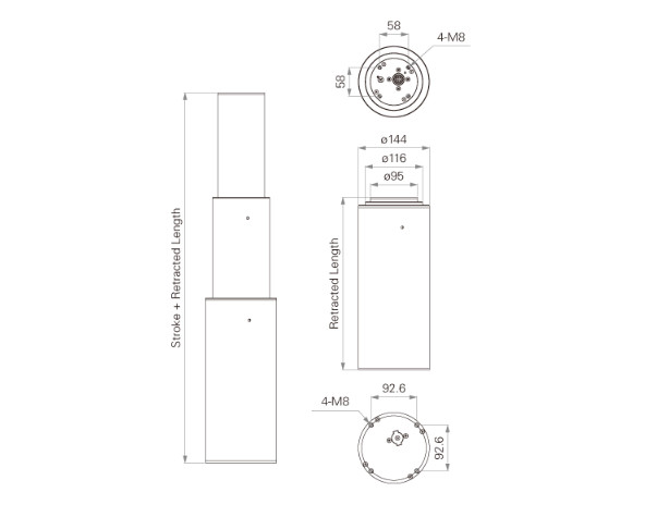 200~400mm Stroke 3 Stage Round Telescoplic Lifting Columns Dual Operation Control System